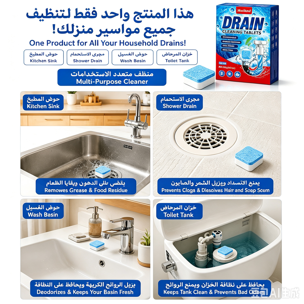 Powerful Drain Cleaning Tablets – Remove Clogs, Grease & Bad Odors Easily