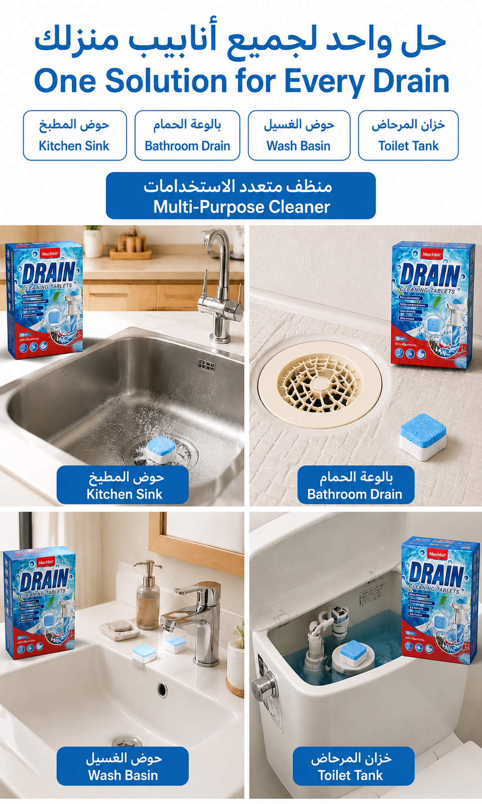 Powerful Drain Cleaning Tablets – Remove Clogs, Grease & Bad Odors Easily