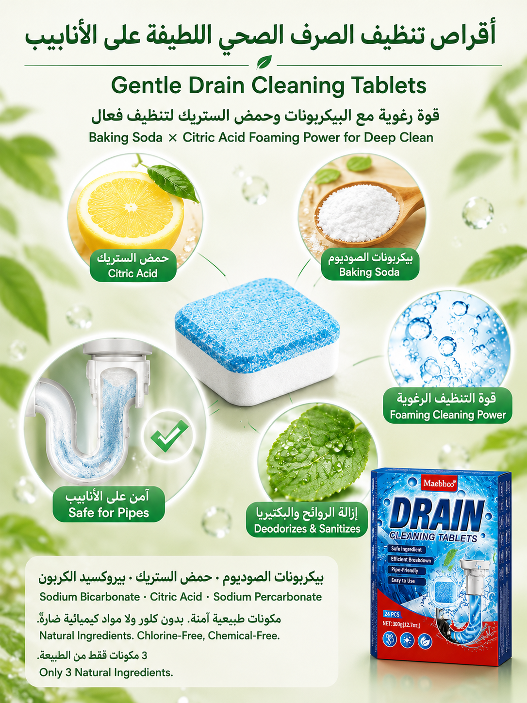 Powerful Drain Cleaning Tablets – Remove Clogs, Grease & Bad Odors Easily